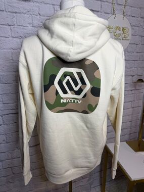 Native Cream Hoodie with Green Camo Logo